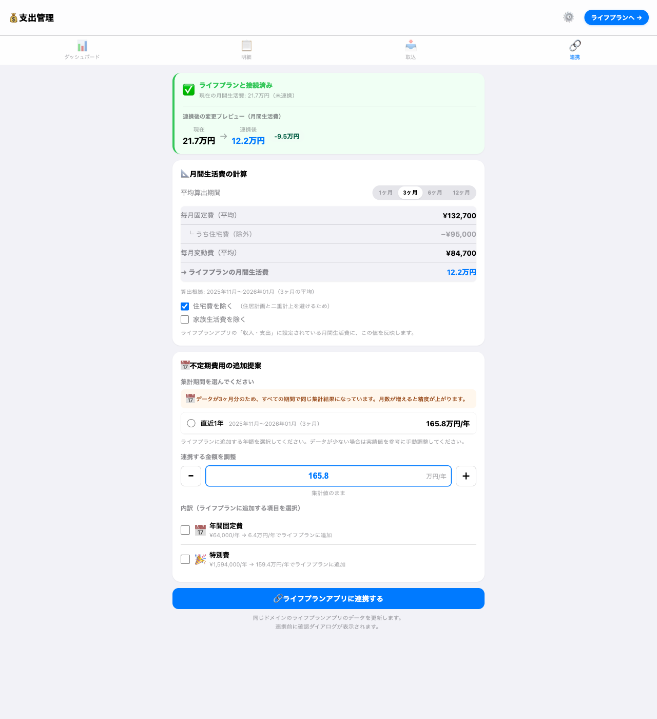 家計コンパス 連携画面
